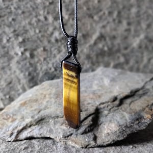 Tiger Eye Necklace, Stone Pendant, Men Gift for Birthday, Protection Amulet, Orange Gemstone Jewelry