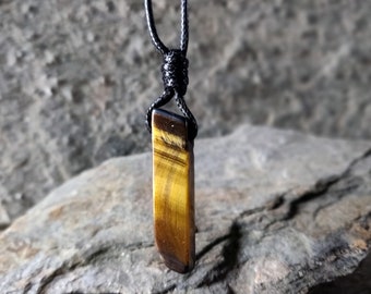 Tiger Eye Necklace, Stone Pendant, Men Gift for Birthday, Protection Amulet, Orange Gemstone Jewelry