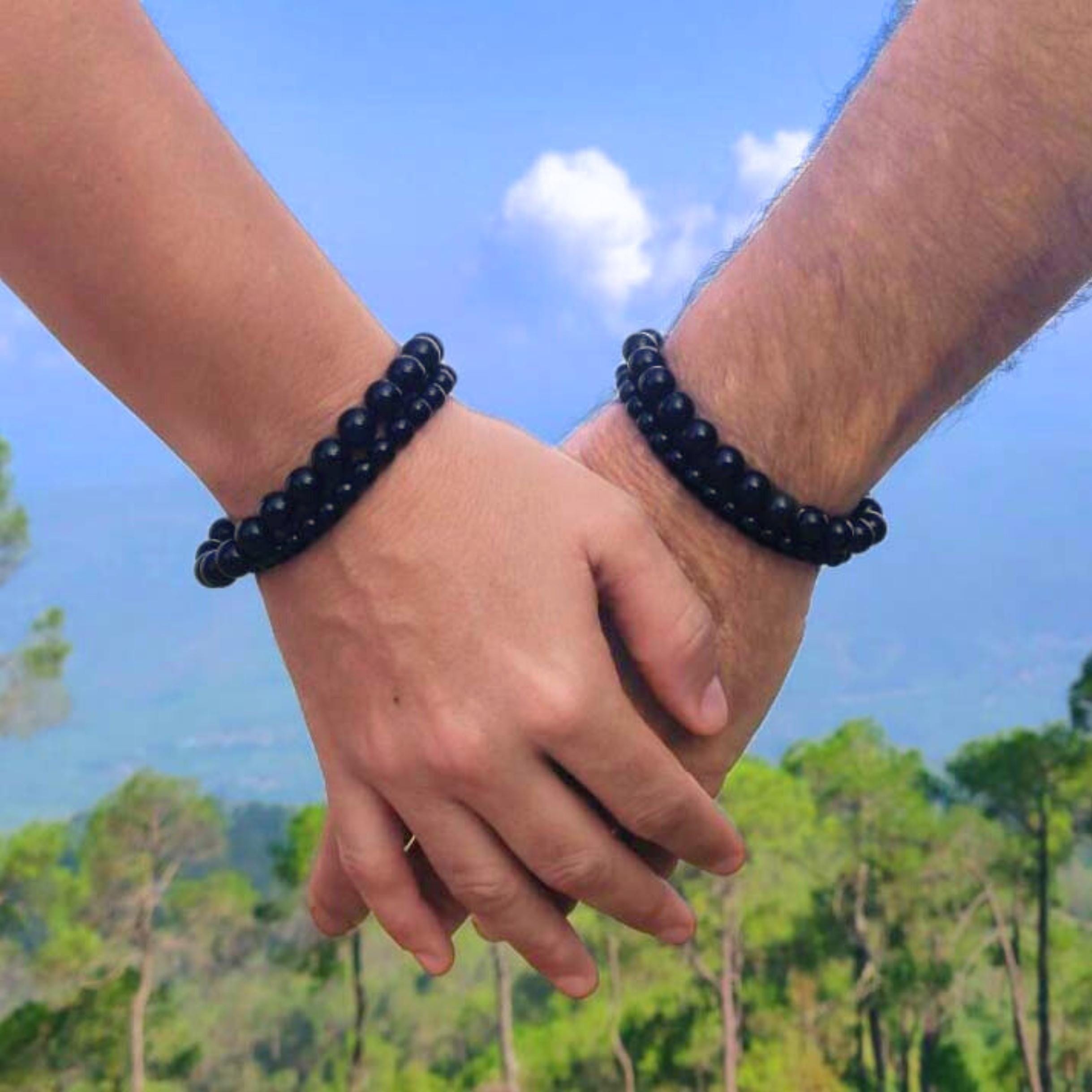 Bracciale Uomo Donna Con Teschio In Ossidiana Nera E Quarzo - Cristalli Energetici, Perline Regolabili, Portafortuna E Protezione. Regalo Esoterico In Elegante Sacchetto.