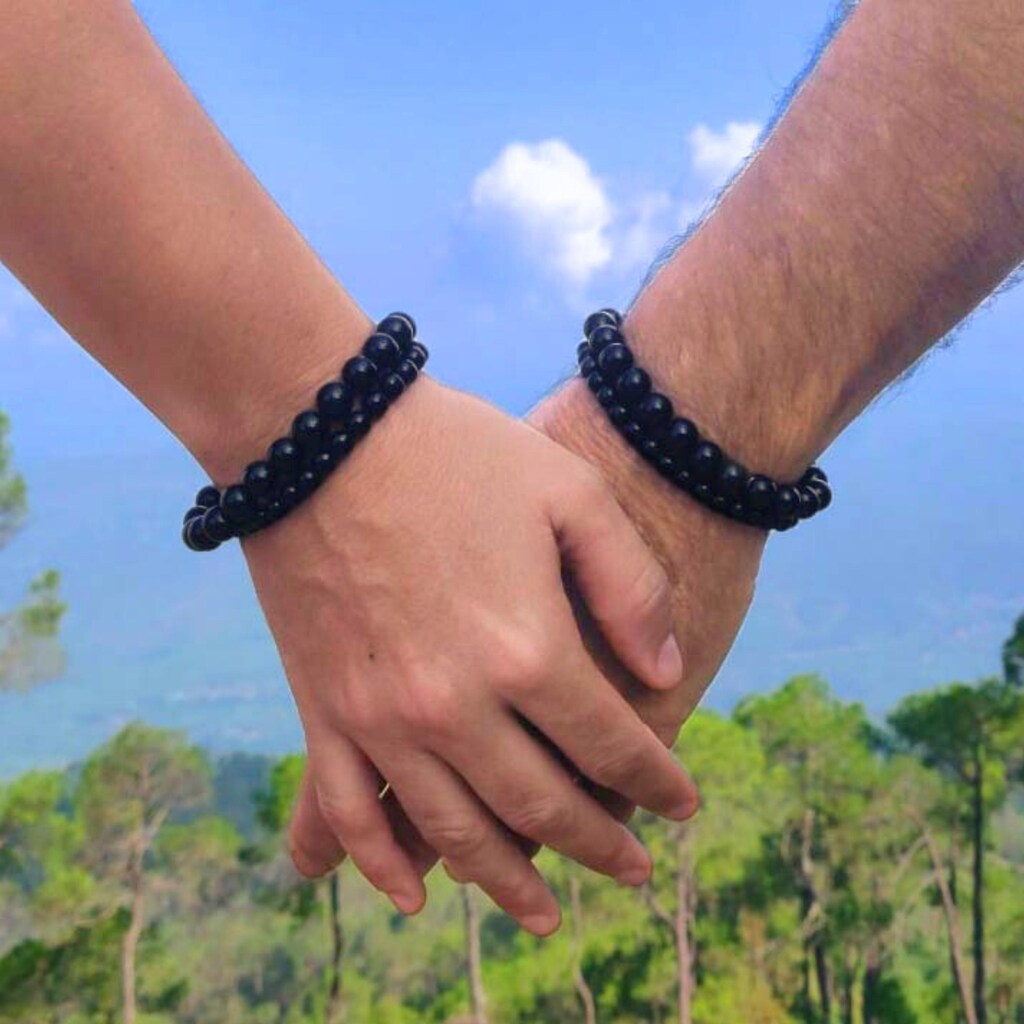 Bracciale Uomo Donna Con Teschio In Ossidiana Nera E Quarzo - Cristalli Energetici, Perline Regolabili, Portafortuna E Protezione. Regalo Esoterico In Elegante Sacchetto.