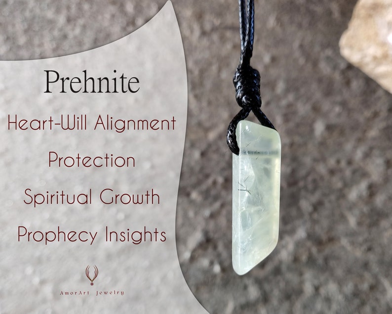 Green Prehnite Pendant, Spiritual Necklace for Men, Protection Amulet Crystal Jewelry, Supernatural Gifts for Him 