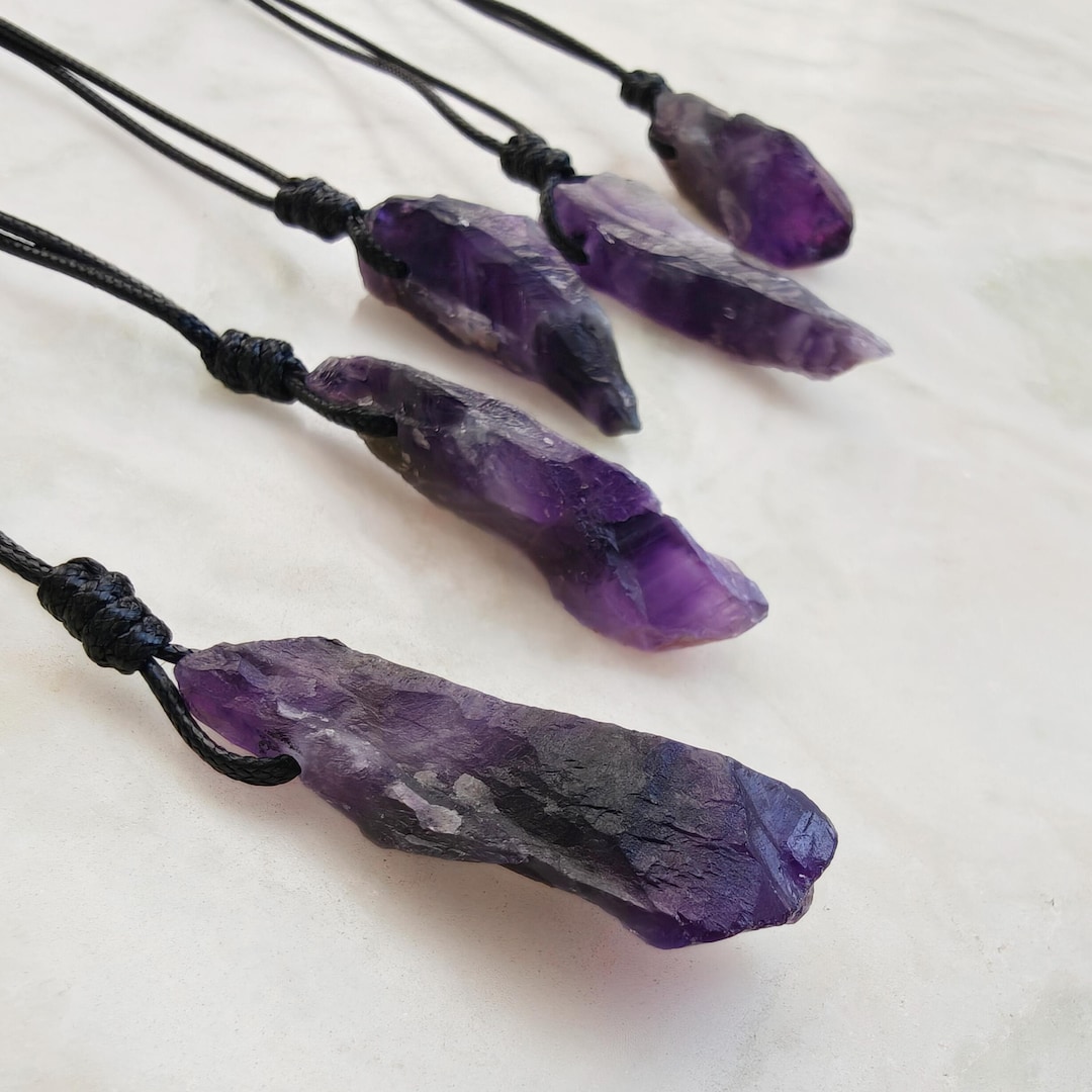 Large Raw Amethyst Necklace for Men /women, Natural Raw Stone