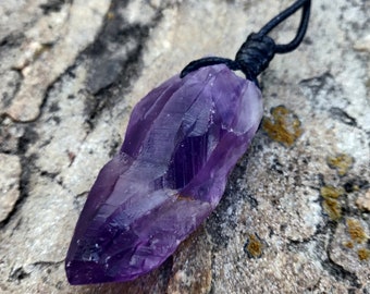 Large Raw Amethyst Necklace for Men /Women, Natural Raw Stone Jewelry, Big Pendant Necklace, Metaphysical Crystals Witchy Jewelry, Guy Gifts