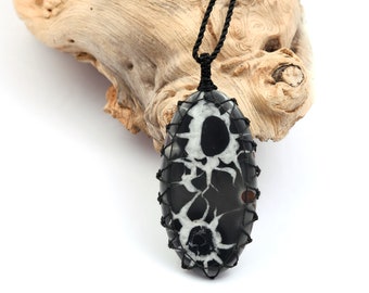 Large Black Septarian Necklace, Black Stone Pendant, Fossil Jewelry for Men, Guy Gift for Birthday, Witchy Tribal Pagan Necklace