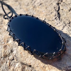Large Onyx Pendant, Black Stone Necklace, Birthday Gift For Men, Pendant Necklace, Negativity Protection Necklace, Viking Men&#39;s Jewelry