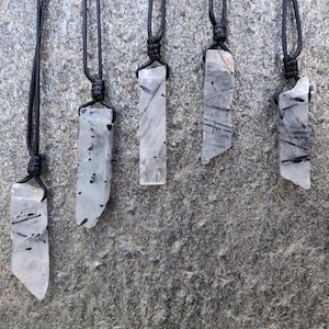 Tourmalinated Quartz Necklace, Black Rutilated Quartz Jewelry, Black Tourmaline in Clear Quartz Point Pendant, Good Luck Crystal Gift