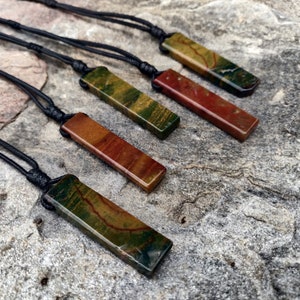 Bloodstone Necklace for Men and Women, Green / Orange Red Stone Necklace, Motivation Energizing & Protection Crystal Jewelry, Spiritual Gift