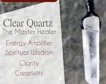 Crystal Clear Quartz Necklace, Energy Healing Jewelry, Raw Quartz Pendant, Metaphysical Gifts for Men