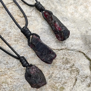 Natural Garnet Necklace, Raw Garnet Crystal Pendant Necklace for Women and Men, January Birthstone Jewelry, Birthday Gifts for Her // Him