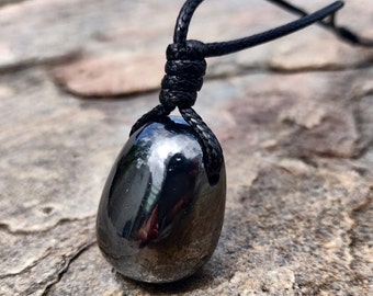 Black Hematite Necklace, Natural Gemstone Jewelry, EMF Protector, Grounding & Balancing Healing Crystal Pendant, Men's Birthday Gifts