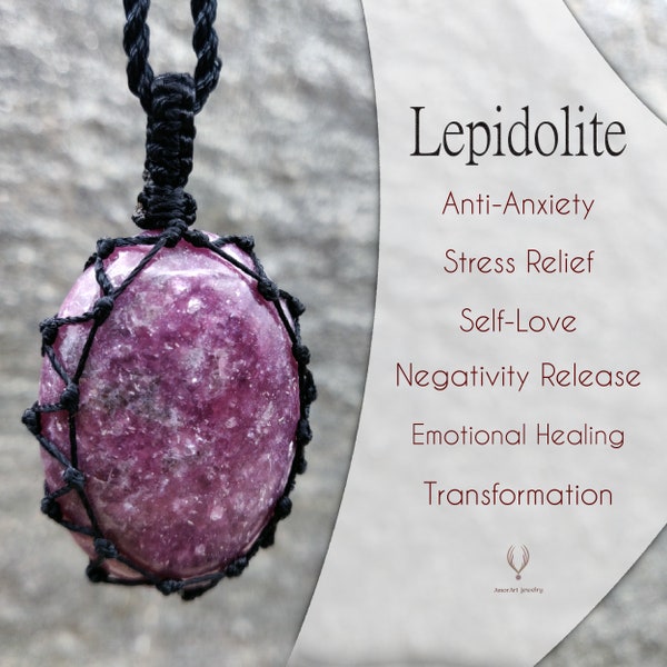 Lepidolite Necklace, Love & Emotional Healing Crystal Pendant, Bohemian Jewelry, Anti Anxiety Necklace, Stress Relief Birthday Gift for Her