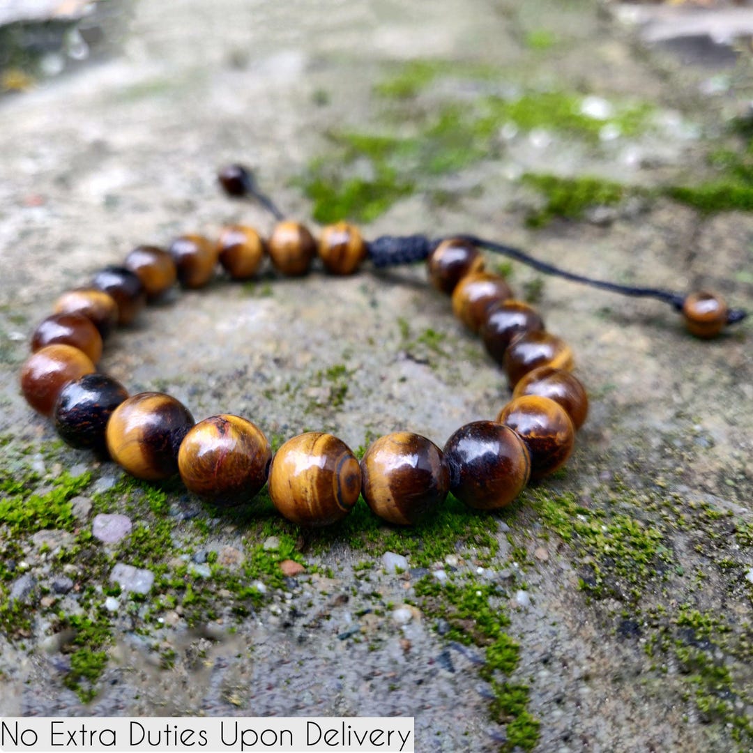 Bracciale Elastico Con Perle In Pietra Naturale Occhio Di Tigre, Gioiello Unisex Per Equilibrio E Stile Quotidiano