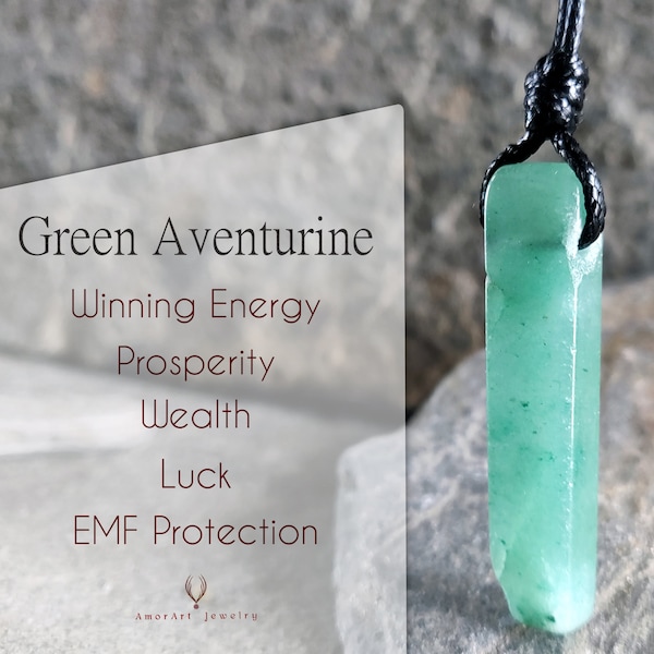 Green Aventurine Pendant, EMF Protection Necklace, Spiritual Jewelry, Good Luck Gift for Him