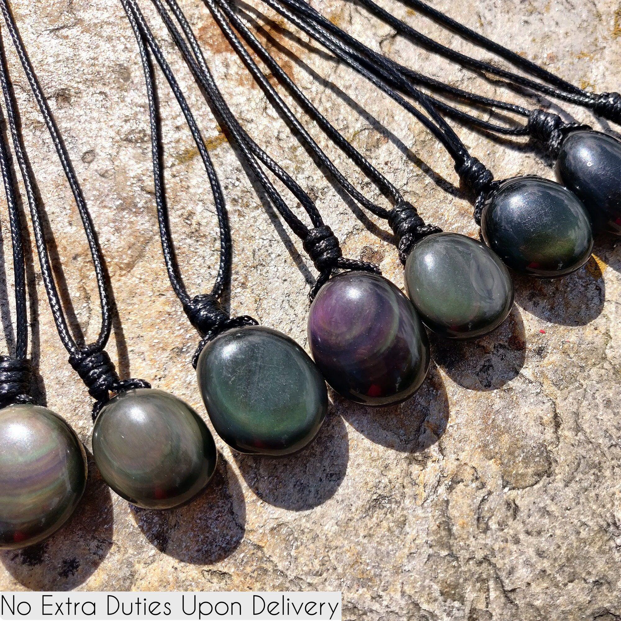 thumbnail image 2 of Runyangshi Black Obsidian Healing Crystal Pendants, Double Pointed Natural Crystal Quartz Necklace 6 Faceted Chakra Crystal Wand Stone 2 of 13
