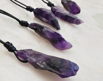 Large Raw Amethyst Necklace for Men /Women, Natural Raw Stone Jewelry, Big Pendant Necklace, Metaphysical Crystals & Witchy Gifts