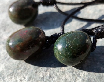 Green Bloodstone Pendant Necklace for Men / Women, Blood Stone Jewelry, Protection Stone Necklace, Bestfriend Gift, Adjustable Necklace Size