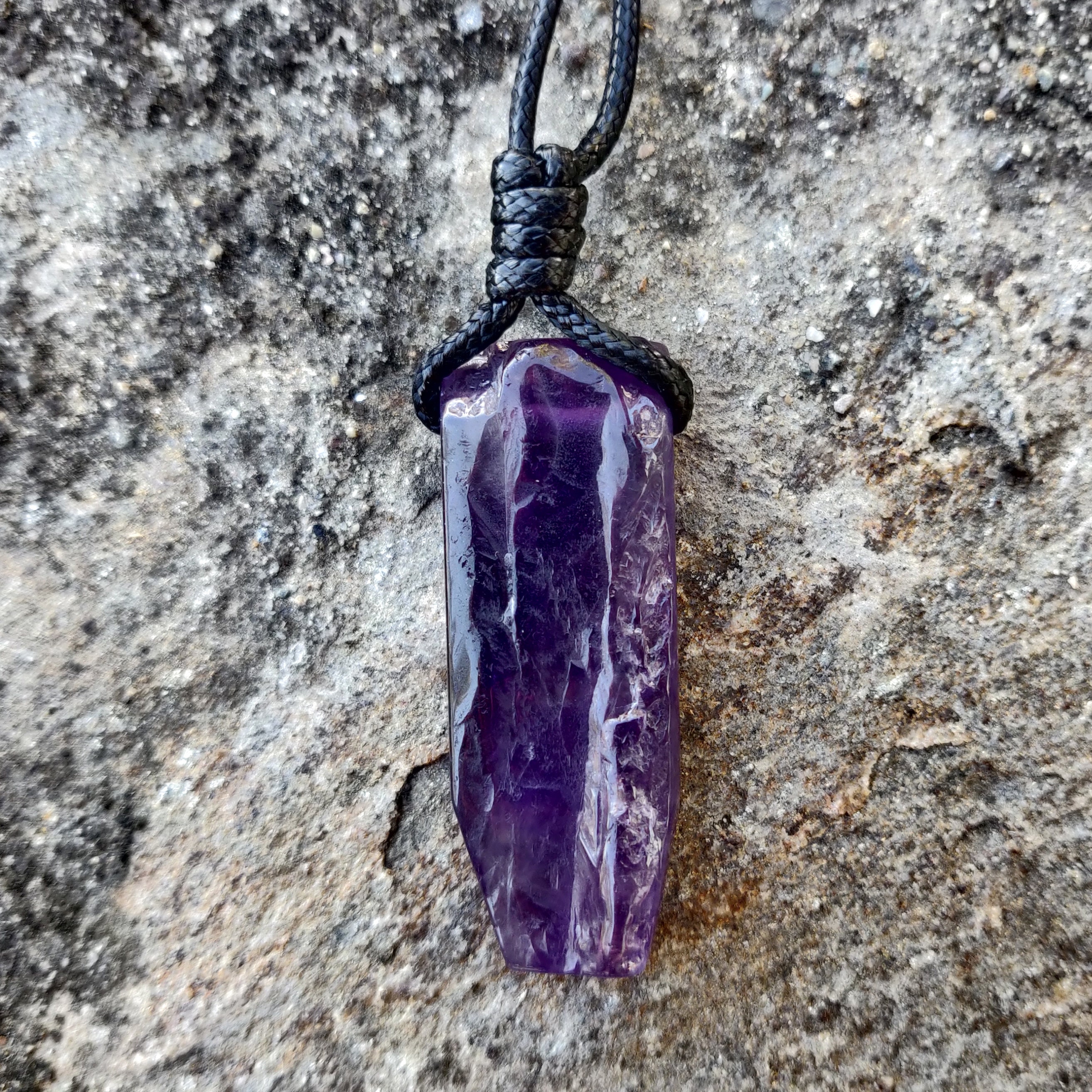 Amethyst Pendant Necklace for Men Women Semi Raw Crystal