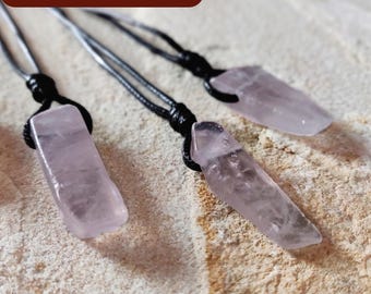 Natural Rose Quartz Pendant Necklace for Women, Bohemian Jewelry, Soft Pink Quartz Necklace, Relationship Gift for Girlfriend