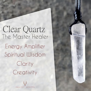 Crystal Clear Quartz Necklace, Energy Healing Jewelry, Raw Quartz Pendant, Metaphysical Gifts for Men