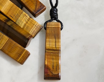 Tiger Eye Necklace, Stone Pendant, Men Gift for Birthday, Protection Amulet, Orange Gemstone Jewelry