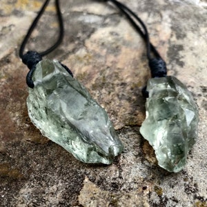 Raw Green Amethyst Necklace for Men & Women, Natural Stone Jewelry, Large Green Pendant, Raw Crystal Necklace, Rough Gemstone Pendant