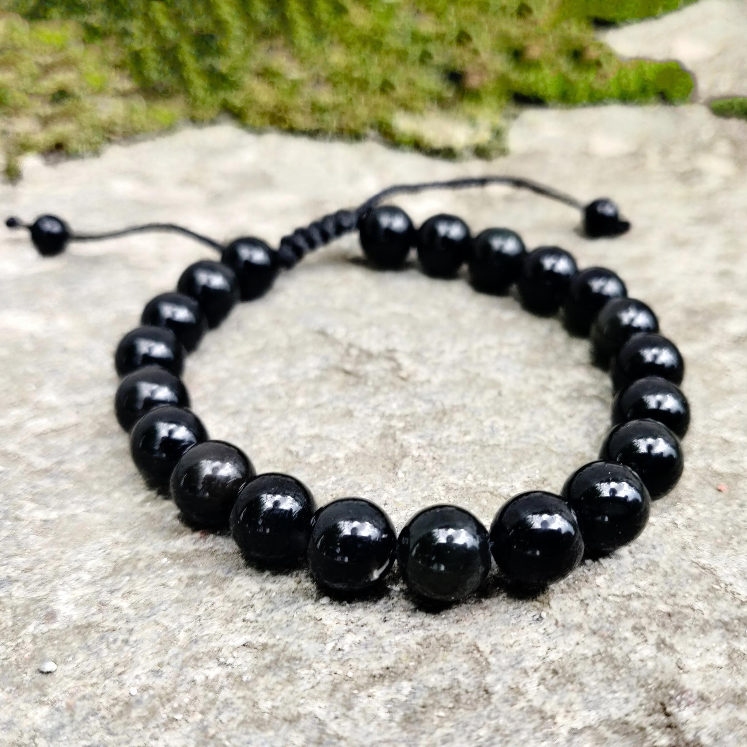 Bracciale in pietra di ossidiana nera naturale Braccialetti con