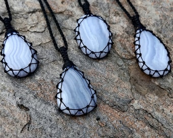 High-Quality Blue Lace Agate Necklace, Blue Agate Pendant, Negativity & Anxiety Relief Crystal Jewelry, Relaxation Gifts for Birthday