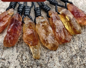 Raw Citrine Necklace for Men and Women, Prosperity & Abundance Crystal Jewelry, November Birthstone Necklace, Natural Brandy Citrine Pendant