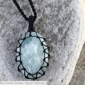 Natural Aquamarine Pendant Necklace, Men // Women Raw Stone Necklace, Healing Crystal Jewelry, March Birthstone, Relaxation Gifts