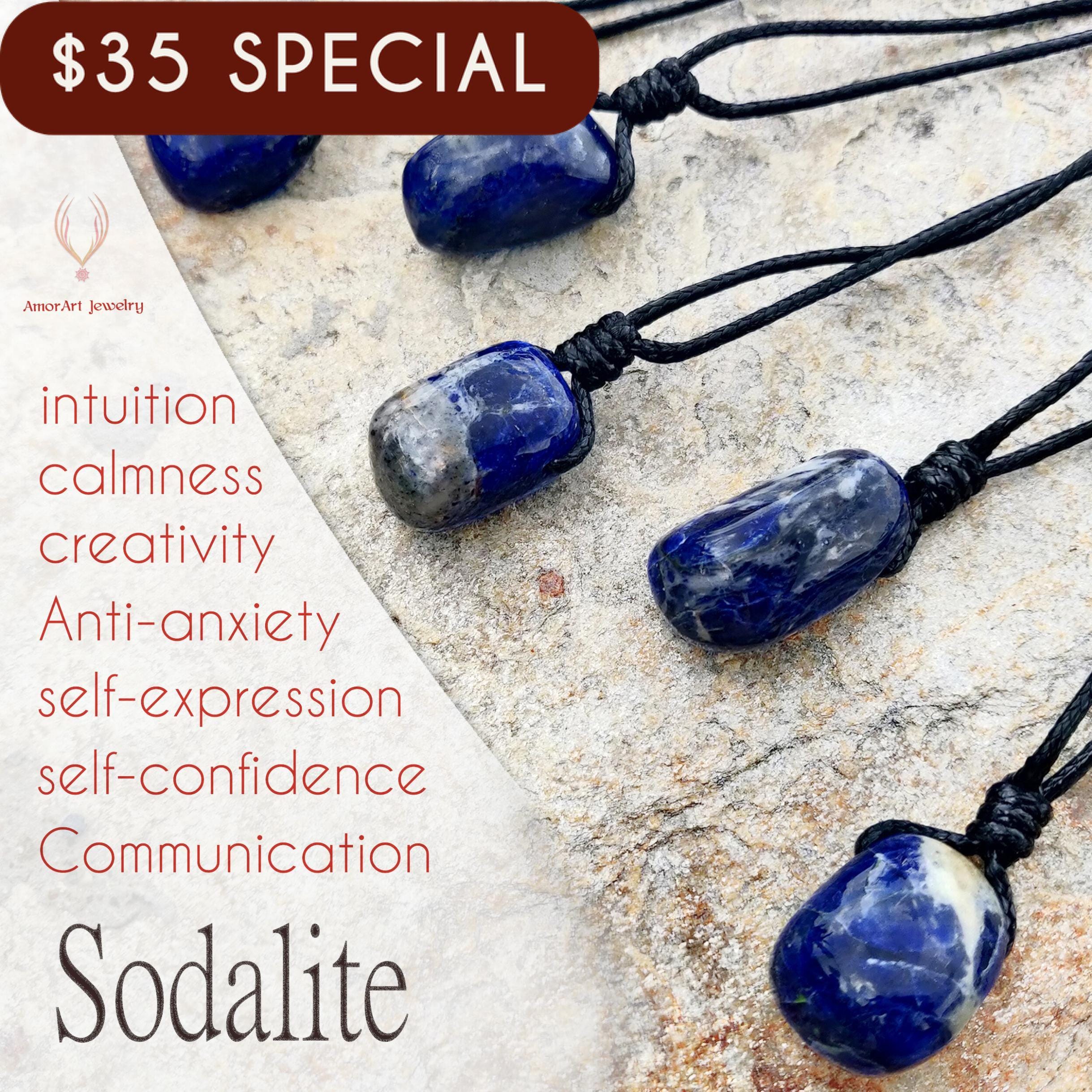 Sodalite Pendant Necklace, Blue Stone Necklace, Men's Gemstone