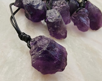 Raw Amethyst Pendant, Natural Crystal Jewelry, Large Purple Amethyst Necklace for Men or Women, Christmas Gifts Idea