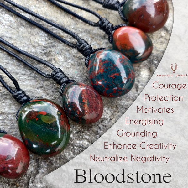 Bloodstone Necklace for Men and Women, Green and Red Stone Necklace, Motivation Energizing and Protection Crystal Jewelry, Spiritual Gift