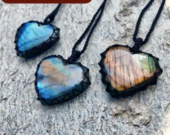 Heart Labradorite Necklace, Natural Stone Pendant For Men / Women, Love Stone Jewelry, Healing Gemstone Pendant, Witchy Crystal Necklace