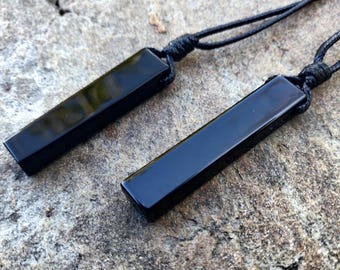 thumbnail image 2 of Runyangshi Black Obsidian Healing Crystal Pendants, Double Pointed Natural Crystal Quartz Necklace 6 Faceted Chakra Crystal Wand Stone 2 of 13