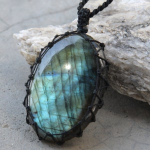 Unique Labradorite Necklace, Iridescent Natural Crystal Jewelry for Healing, Large Pendant, Birthday Gift for Her / Him image 2
