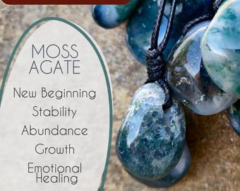 Moss Agate Necklace for Women and Men, Witchy Jewelry, Natural Crystal Pendant, Wiccan Gifts
