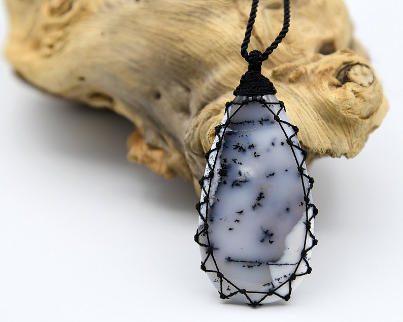 Dendritic Agate Jewelry for Women Rustic Gifts for Birthday White Pendant Necklace