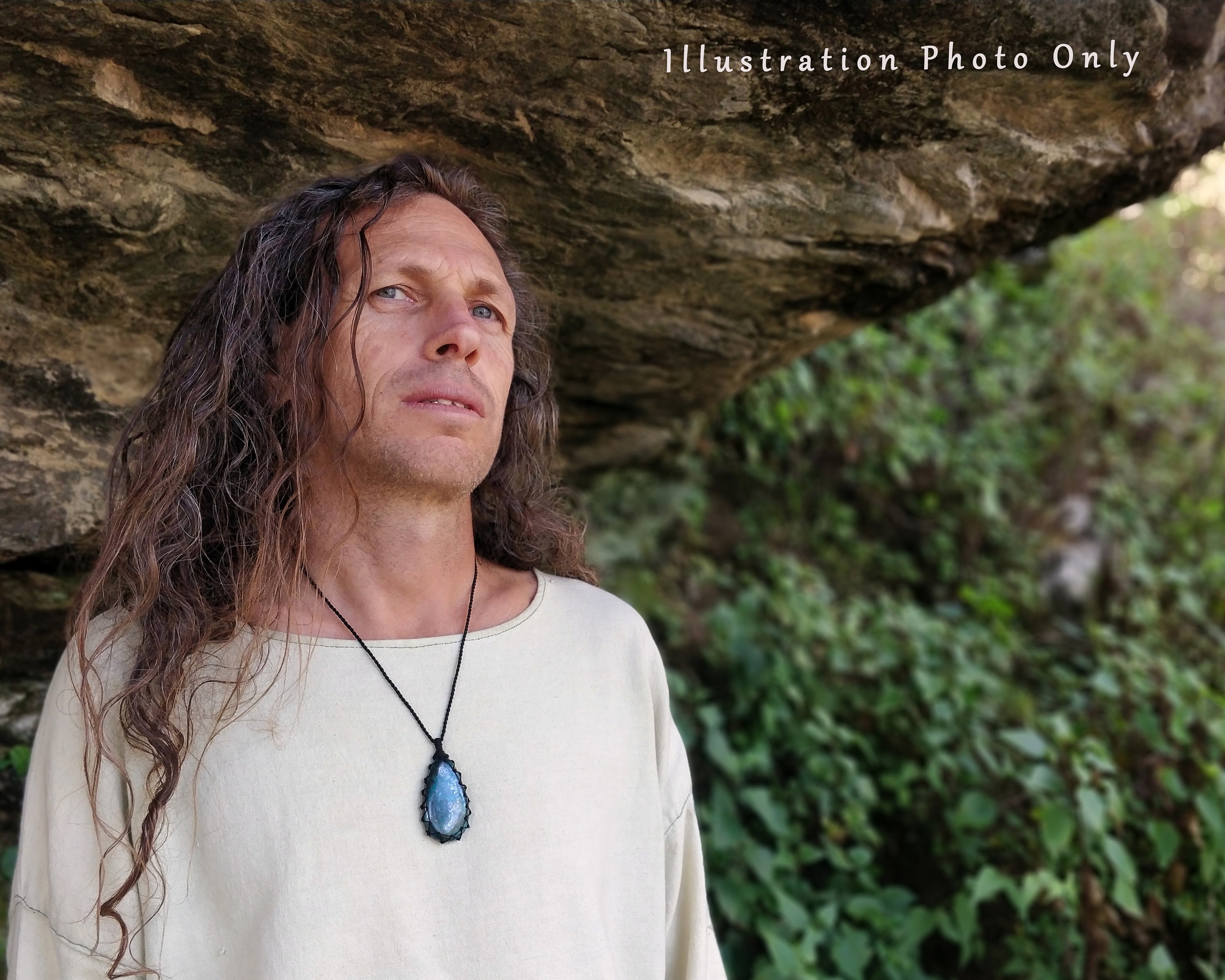Azurite Stone Necklace for Men Hippie 