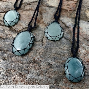Genuine Aquamarine Necklace for Men and Women, Macrame Necklace, Aquamarine Crystal Pendant, Pisces & March Birthstone Necklace