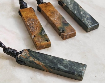 Semi Raw Ocean Jasper Necklace with Natural Stone, Emotional Healing Crystal Pendant & Spiritual Jewelry, Stress Relief Gifts
