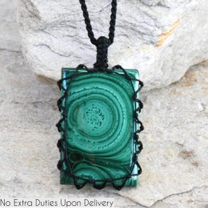 Polished Malachite Necklace - Green Stone Pendant, Emotional Support Healing Crystal Jewelry,  Nature Gift for Men and Women