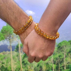 Citrine Bracelets- Matching His Her Bracelet for Good Luck and Wealth, Men & Women Gemstone Bracelet Set, Long Distance Relationship Gifts