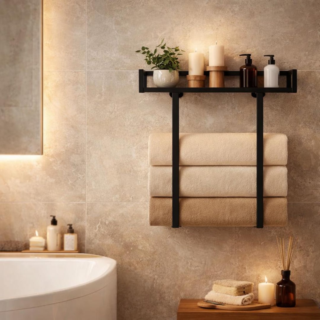 Wall Mount Metal Towel Holder – Space-Saving Rolled Towel Storage Organizer