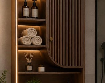 Wall Mounted Bamboo Bathroom Cabinet, Wooden Storage Organizer for Bathroom