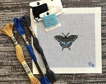 Mini Butterfly Needlepoint Canvas -- Spicebush Swallowtail -- Mississippi State Butterfly -- Hand-Painted 18 Mesh -- Charlie Bell Canvas Co.