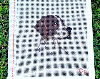 German Short Haired Pointer Bird Dog Study Needlepoint Canvas -- 13 Mesh Hand-Painted -- Charlie Bell Canvas Co.