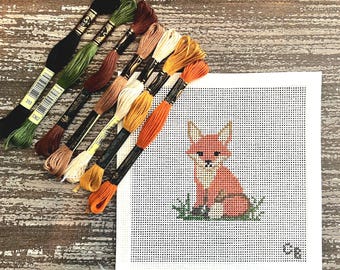 Fox Kit Needlepoint Canvas -- Hand-Painted 13 Mesh -- Charlie Bell Canvas Co.