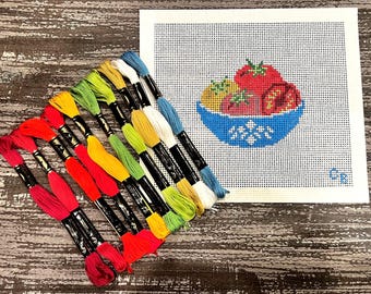 Heirloom Tomatoes in Vintage Bowl Needlepoint Canvas -- 13 Mesh -- Charlie Bell Canvas Co.