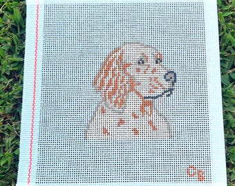 English Setter Bird Dog Study Needlepoint Canvas -- 13 Mesh Hand-Painted -- Charlie Bell Canvas Co.