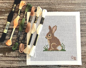 Cottontail Rabbit Needlepoint Canvas -- Hand-Painted 13 Mesh -- Charlie Bell Canvas Co.